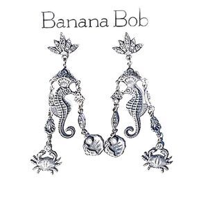 Banana Bob under the sea theme chandelier earrings ox silver Swarovski crystal